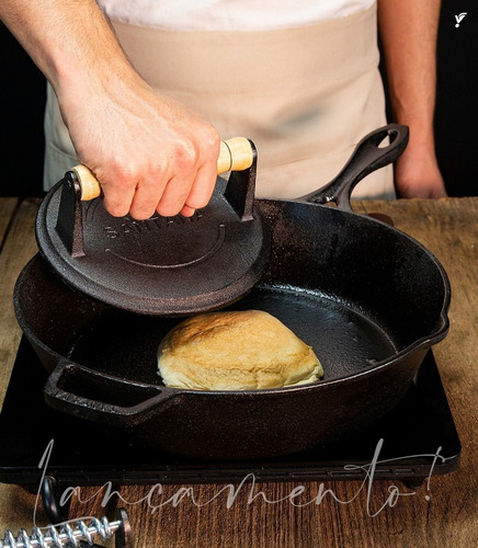 Amassador Prensador De Bife Ferro Fundido Smash Burguer Cor Preto