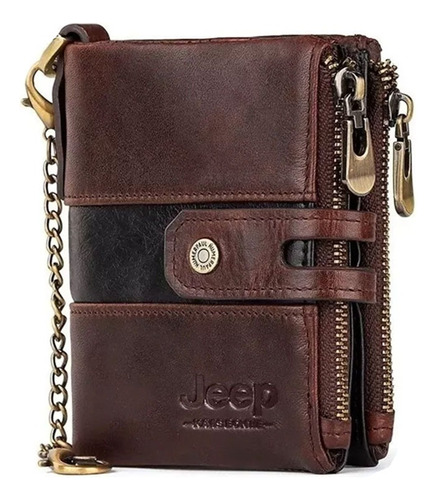 Billetera Hombre Cuero Genuino Jeep Doble Monedero Oferta