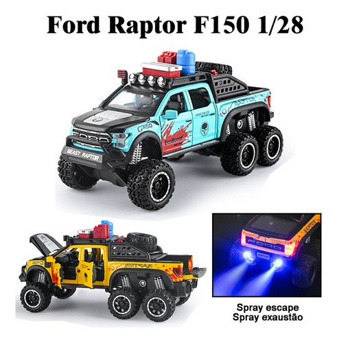 Ford Raptor F150 Miniatura Metal Coche Con Luz Y Sonido 1/28