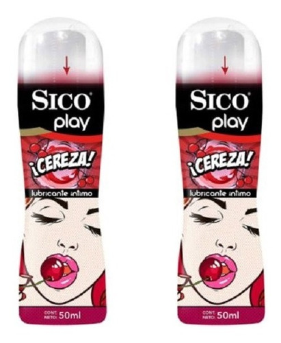 Sico Play, Lubricante Íntimo, Sabor Cereza, 50ml 2pack