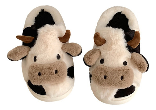 Pantuflas De Vaca Perro Difusas Zapatos De Algodón Cálidos