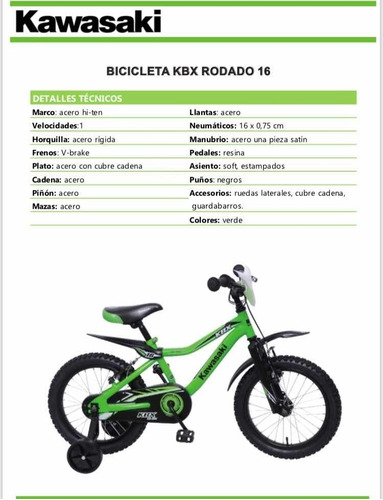 Kawasaki KBX 14, 35,6 cm Bicicleta infantil color verde y negro