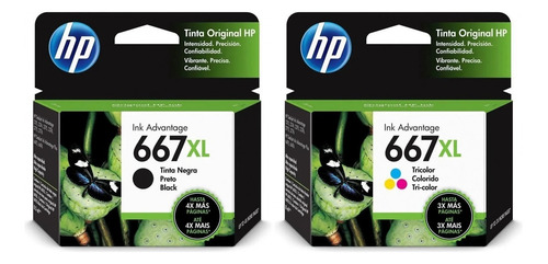 Pack Tinta Hp 667xl Negra Y Color Original Alto Rendimiento