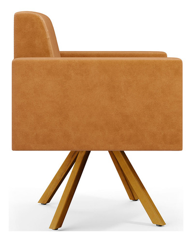 Kit 03 Poltronas Decorativa Base Giratória de Madeira Helô L02 Couríssimo Whisky