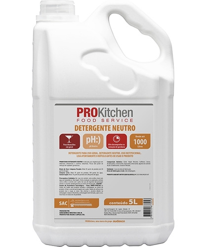 Detergente Ph Neutro Prokitchen 5l Rende Até 1000l Cozinha