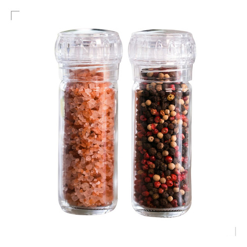 Kit C/ 2 Moedor De Pimenta Sal Grosso Vidro 100ml Cor Transparente