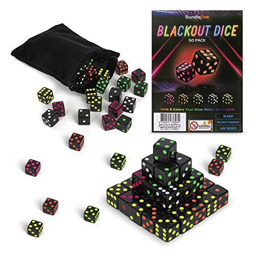 Neon Blackout Dice - 50 Dados Set - 5 Colores - Incluido Dib
