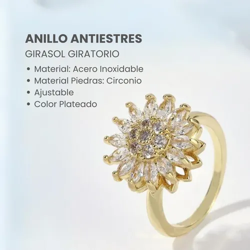 Anillo Antiestrés Ajustable Flor Girasol Giratorio Tik Tok