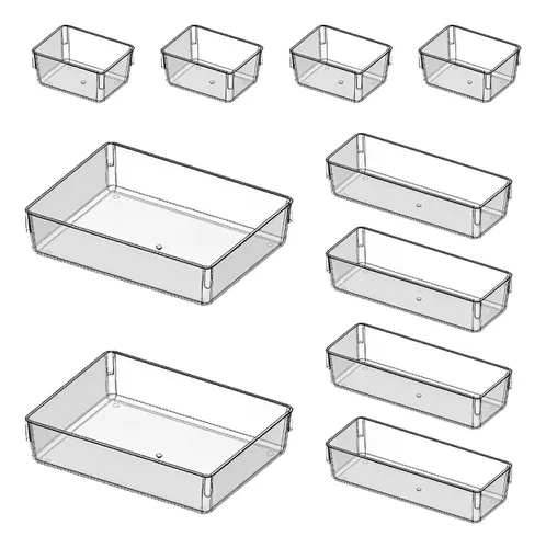 Kit 10 Organizador Modular Gaveta Acrílico Multiuso Cor Transpare...