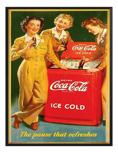 Cuadro Cartel Vintage Retro Hielo Coca Cola Cocina C/ Marco
