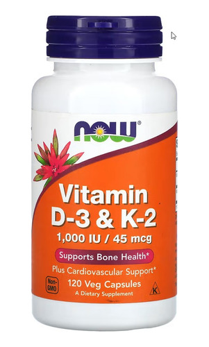 Vitamina D3 Y Vitamina K2, 120 Cápsulas Vegetales Now Foods 