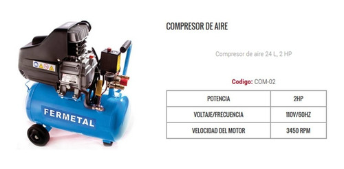 Compresor 24lts / 2hp / 110v Fermetal 