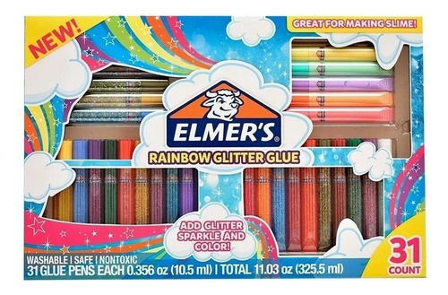 Pack Elmers Rainbow Adhesivo Glitters X31 Apto P/hacer Slime