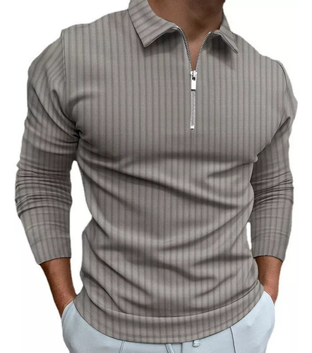 Blusa Polo De Hombre Con Cremallera De Manga Larga A Rayas 2