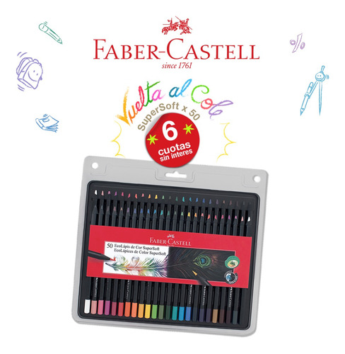 Imagen 1 de 8 de Lapices De Colores Eco Supersoft X50 Largos Faber-castell