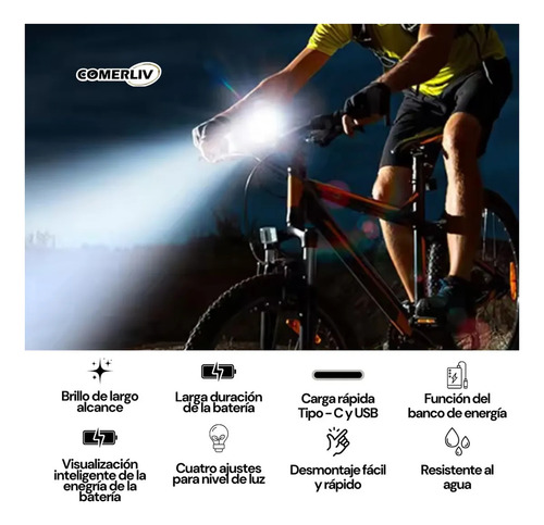 Liefine® Lampara Luces Para Bicicleta Moto Recargable 10000mah Kit, Lampara Bicicleta 5 Led Luces De Bicicleta Accesorios Con Luz Trasera Bicicleta Recargable 5 Modos Linterna Usb Color Negro
