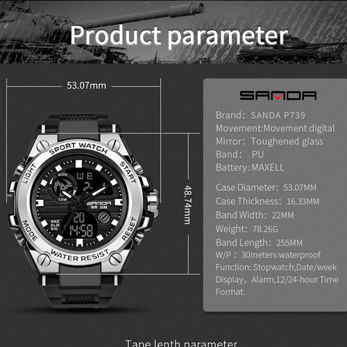 P Reloj Sanda 739, Reloj Deportivo Militar Resistente Al