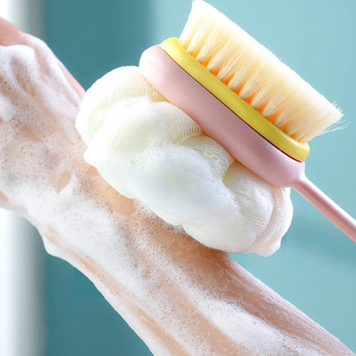 Cepillo De Baño Largo Rosa De 2 Caras, Suave Exfoliante Para