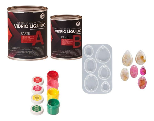 Kit Vidrio Liquido Epoxi + Molde Bijou Y Pigmentos - Premium