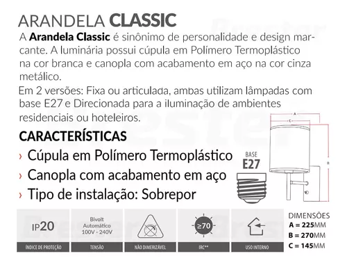 Arandela De Cama Para Leitura Classic C/ Haste Fixa