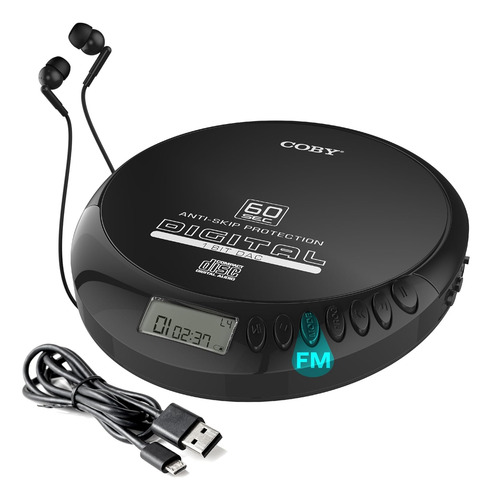 Reproductor Cd Coby Cd-191-blk, Portátil, Lcd, Recargable