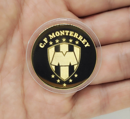 Moneda Club Monterrey Grabado Laser Baño De Oro 14kilates