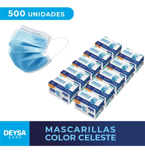 Mascarillas Desechables 10 Cajas, 500 Un Celeste Factura