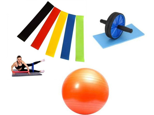 Kit Set D Entrenamiento Fitness Rueda, Bandas, Pelota -mym