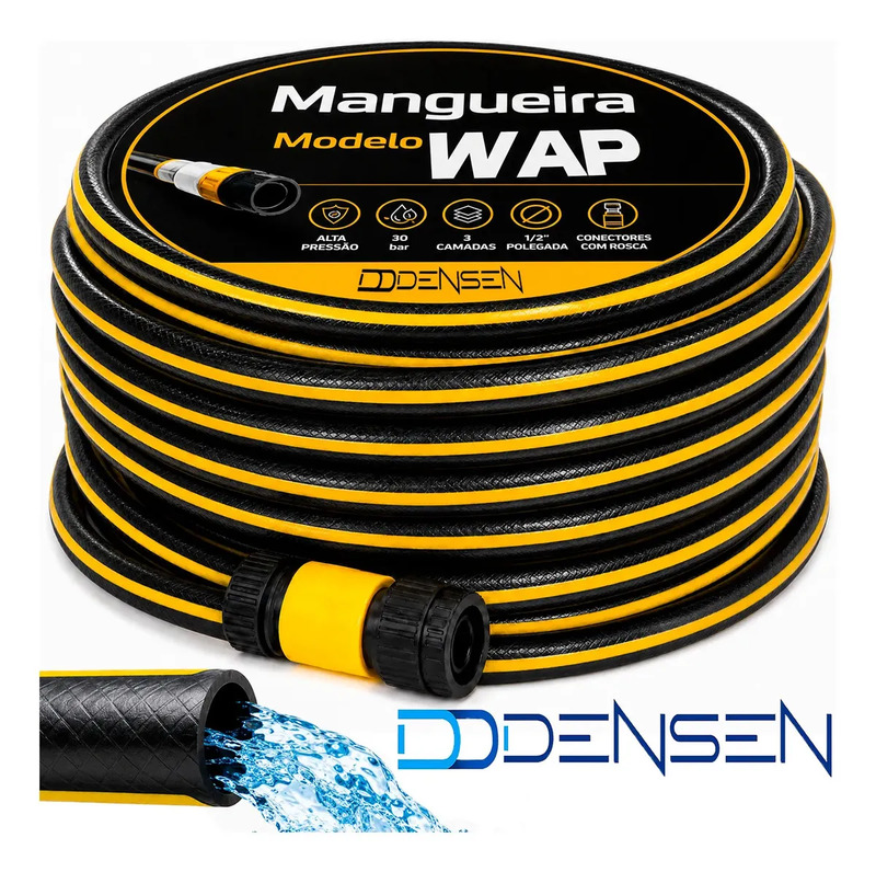 Mangueira Para Lavadora De Alta Pressão Com Entrada Universal Wap 10 Metros Preto Com 2 Engates Rápidos Resistente Alta Durabilidade Alta Vazao PVC Reforçado