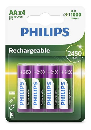 Pila Aa Recargable Philips 2300 Mah - Blister X 4 Unidades