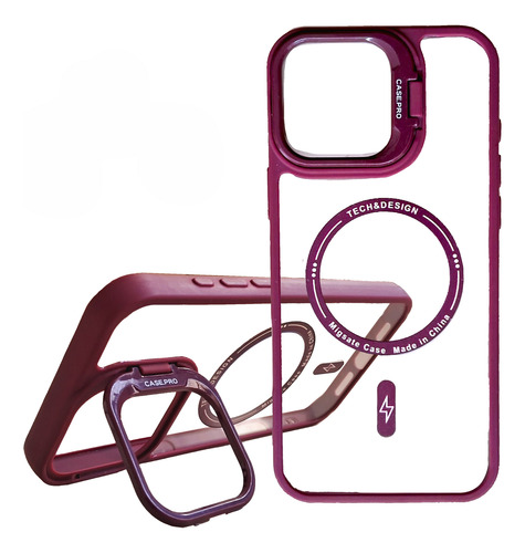 Funda Para Iphone 14 Plus/pro Max Estilo Magsafe Lens Stand Bordó
