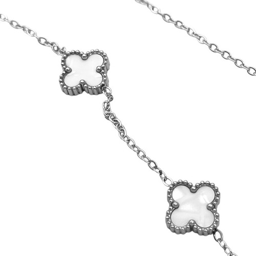 Collar Nacar Cinco Flores Trebol 45cm C:10943 Blanco