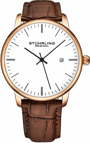 Reloj Hombre Stuhrling 3997z.7 Cuarzo Pulso Blanco En Cuero
