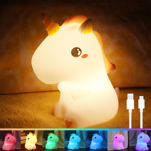 Luz Nocturna Unicornio Multicolor Táctil Recargable Usb