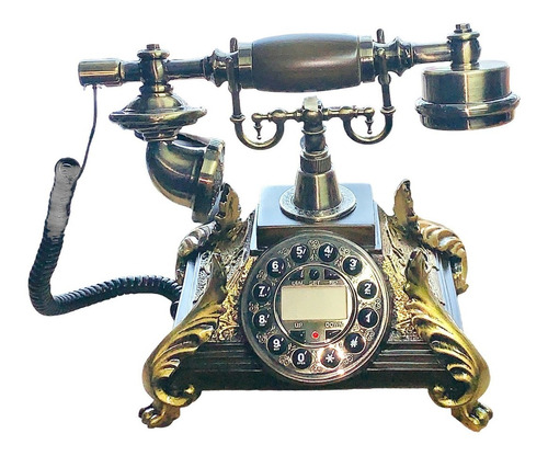 Telefono Modelo Antiguo Madera Digital 28 Cm Dorado