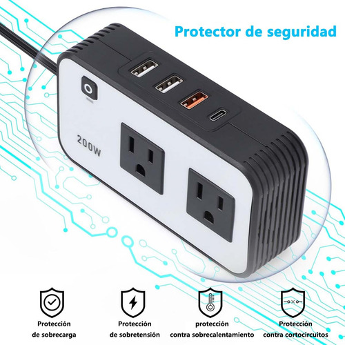 Inversor De Corriente Para Auto De 200w, 12v-110v, Pd 20w
