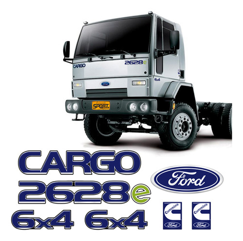 7 Adesivos Ford Cargo Caminhão 2628e Resinado Azul- Genérico