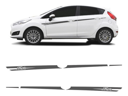 Kit Faixa Ford New Fiesta Hatch Sedan Adesivo Lateral Cor GRAFITE