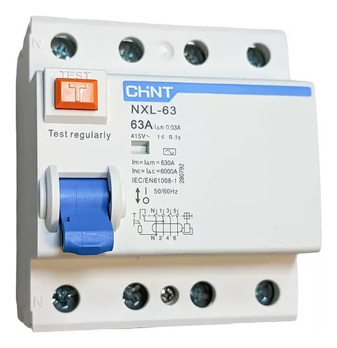 Disyuntor Diferencial Tetrapolar 63 Amp - 6ka - 30ma - Chint