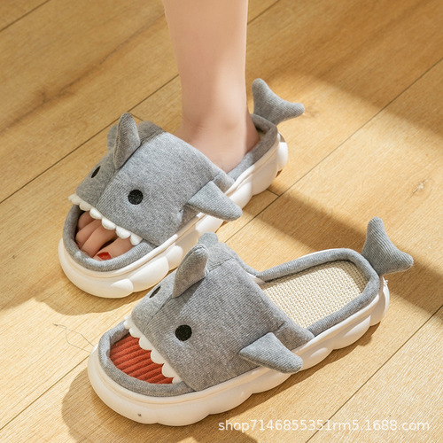 Zapatillas De Lino Con Forma De Tiburón Para Casa De Pareja,