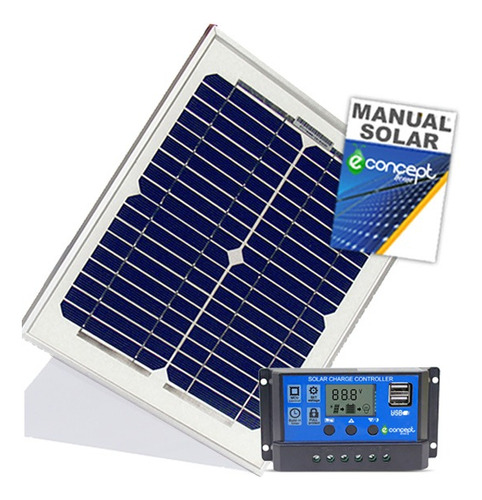 Panel Energia Solar 10w Regulador 10 A - Kit