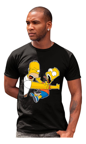 Playera Negra Unisex De Homero Y Bart Simpsonpeleando