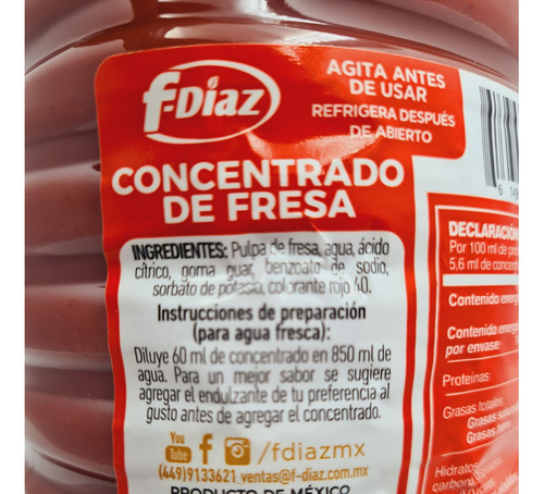 Concentrado De Fresa Para Preparar Agua De Fresa Pack 12 L