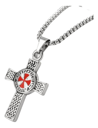 Collar Con Colgante De Cruz De Caballero Rojo Templario Para
