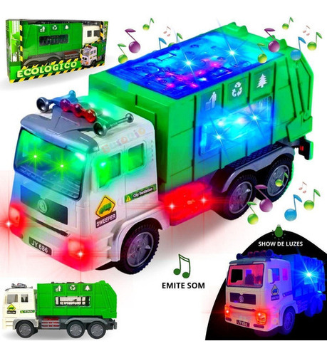 Caminhão Coletor De Lixo Bate Volta Com Luz Som Brinquedo Cor Verde Personagem Caminhão Do Lixo