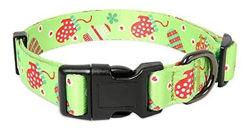 Collar Para Perro Ajustable Con Broche Metal Verde Talle S