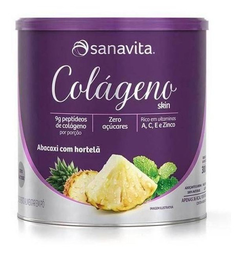 Colágeno Hidrolisado Skin 300g Sanavita Abacaxi E Hortelã