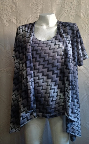 Conjunto De Blusa Musculosa Y Casaca Color Gris Negro Beige