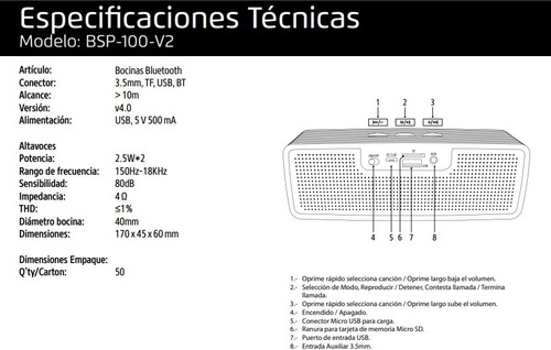 Imagen 7 de 7 de Min Bocina Bluetooth Recargable Vorago Bsp-100 Manos Libres