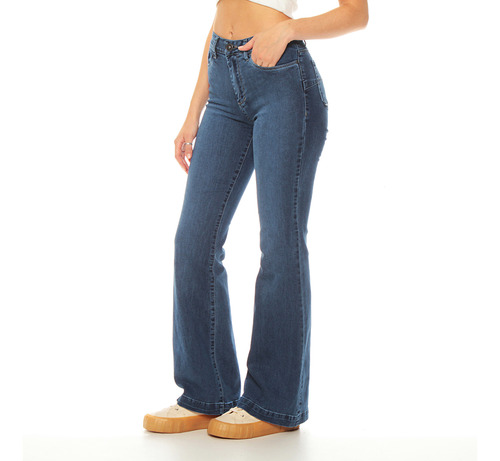 Jeans Wados Flare Tiro Alto Push In-up Pretina Basica 1boton